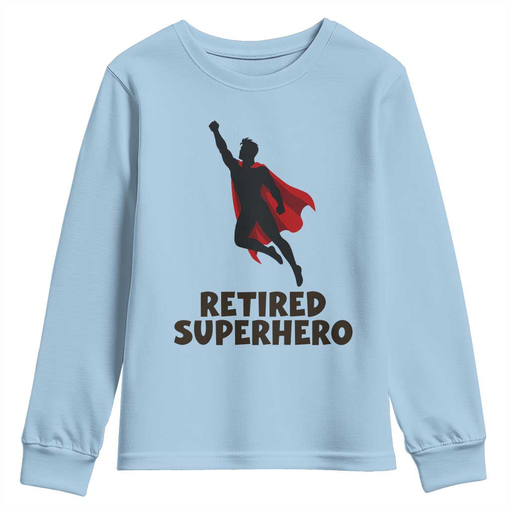 Retired Superhero Retirement Gift Youth Sweatshirt Flying Red Cape Silhouette Graphic