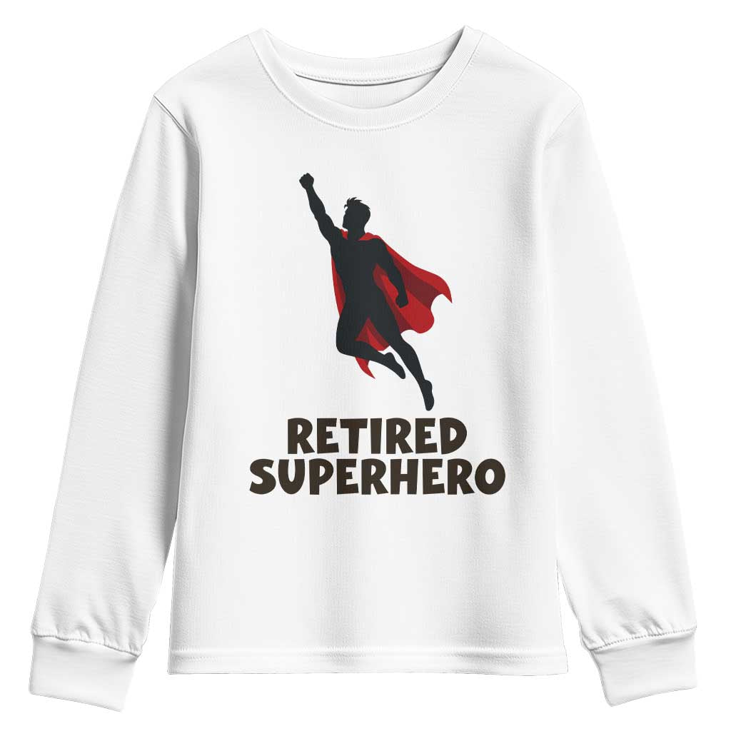 Retired Superhero Retirement Gift Youth Sweatshirt Flying Red Cape Silhouette Graphic