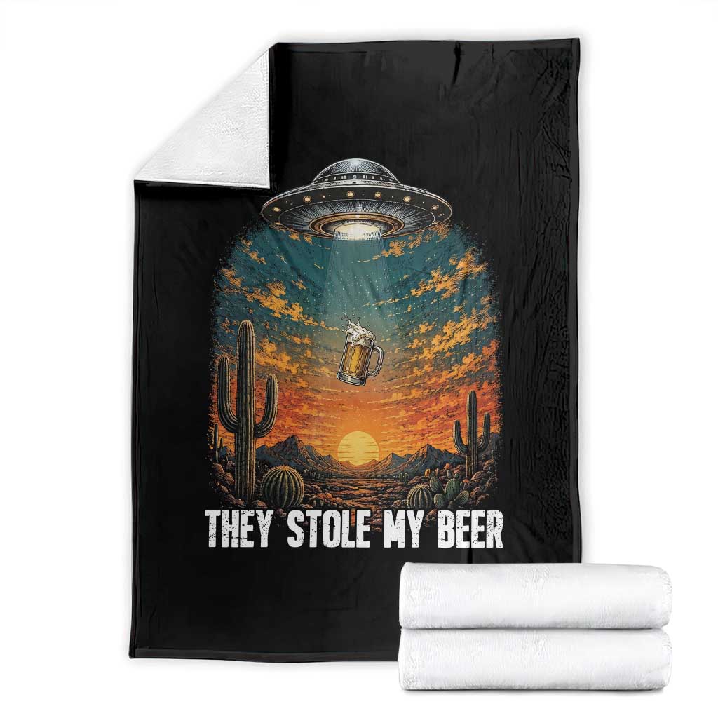 They Stole My Beer Throw Blanket Funny UFO Abducting Beer Mug Vintage Western Gift TS12 Black Print Your Wear