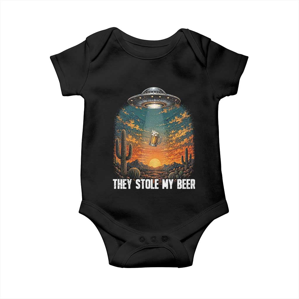 They Stole My Beer Baby Onesie Funny UFO Abducting Beer Mug Vintage Western Gift TS12 Black Print Your Wear