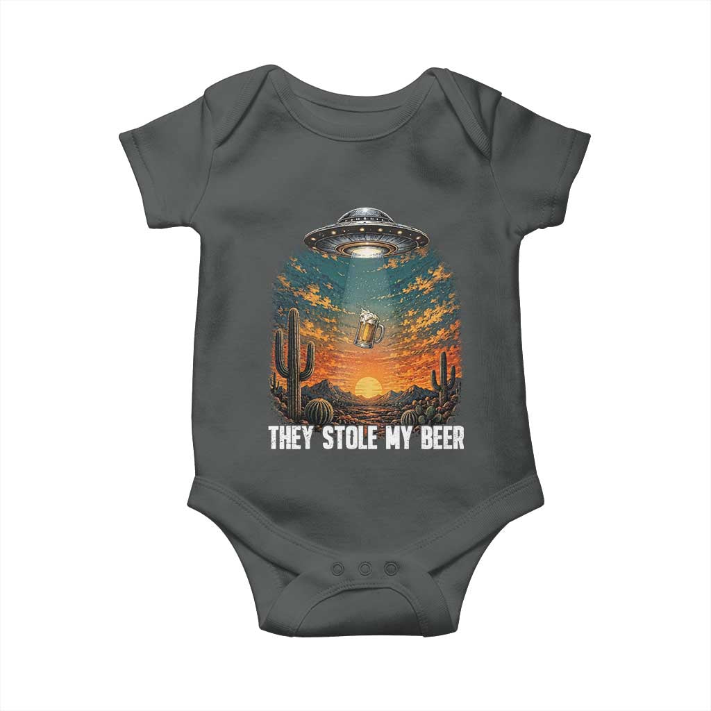 They Stole My Beer Baby Onesie Funny UFO Abducting Beer Mug Vintage Western Gift