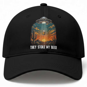 They Stole My Beer Baseball Cap Funny UFO Abducting Beer Mug Vintage Western Gift