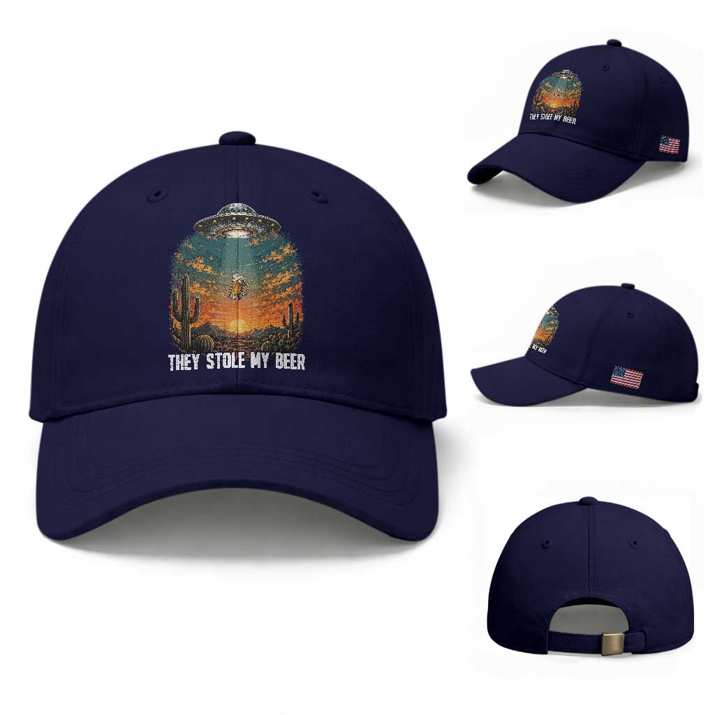 They Stole My Beer Baseball Cap Funny UFO Abducting Beer Mug Vintage Western Gift