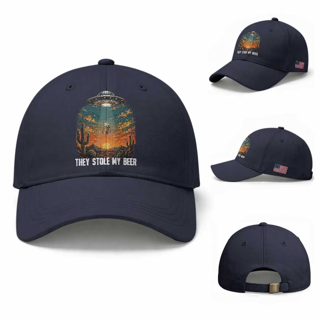 They Stole My Beer Baseball Cap Funny UFO Abducting Beer Mug Vintage Western Gift