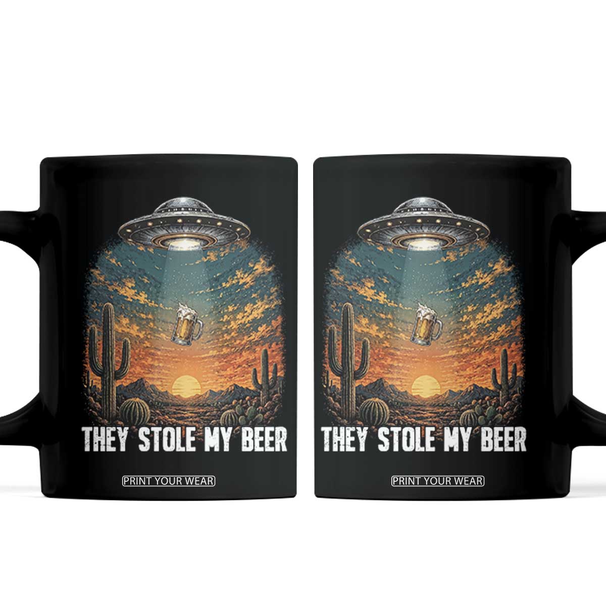They Stole My Beer Coffee Mug Funny UFO Abducting Beer Mug Vintage Western Gift TS12 Black Print Your Wear