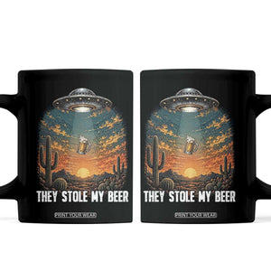 They Stole My Beer Coffee Mug Funny UFO Abducting Beer Mug Vintage Western Gift TS12 Black Print Your Wear