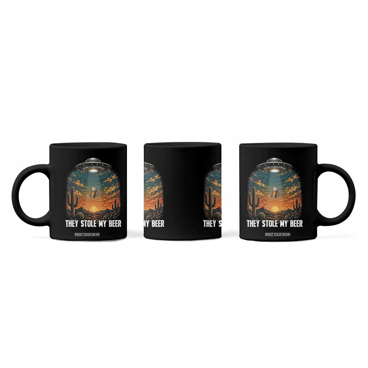 They Stole My Beer Coffee Mug Funny UFO Abducting Beer Mug Vintage Western Gift TS12 Print Your Wear