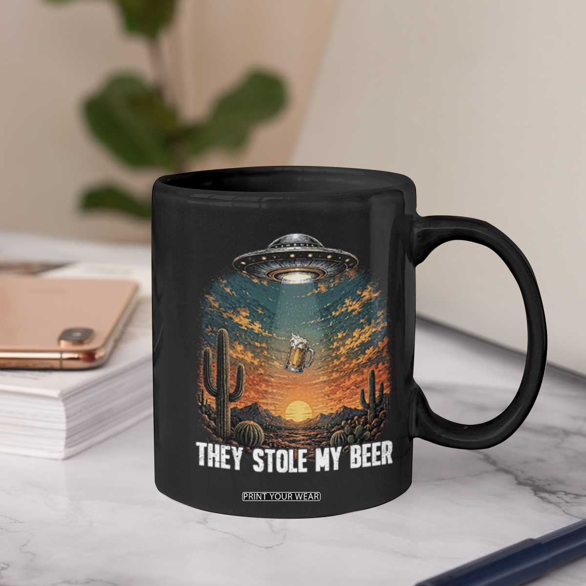 They Stole My Beer Coffee Mug Funny UFO Abducting Beer Mug Vintage Western Gift TS12 Print Your Wear