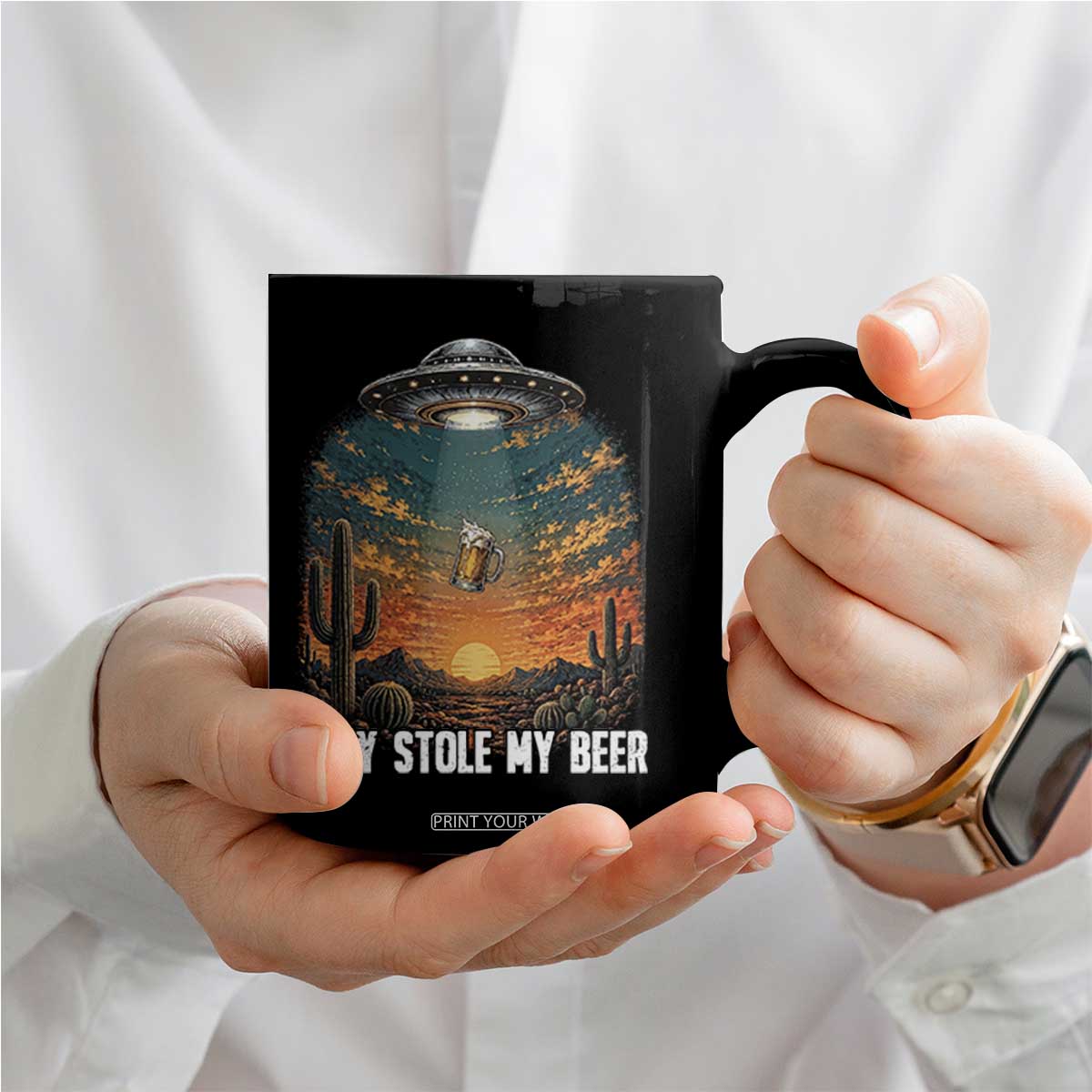 They Stole My Beer Coffee Mug Funny UFO Abducting Beer Mug Vintage Western Gift TS12 Print Your Wear
