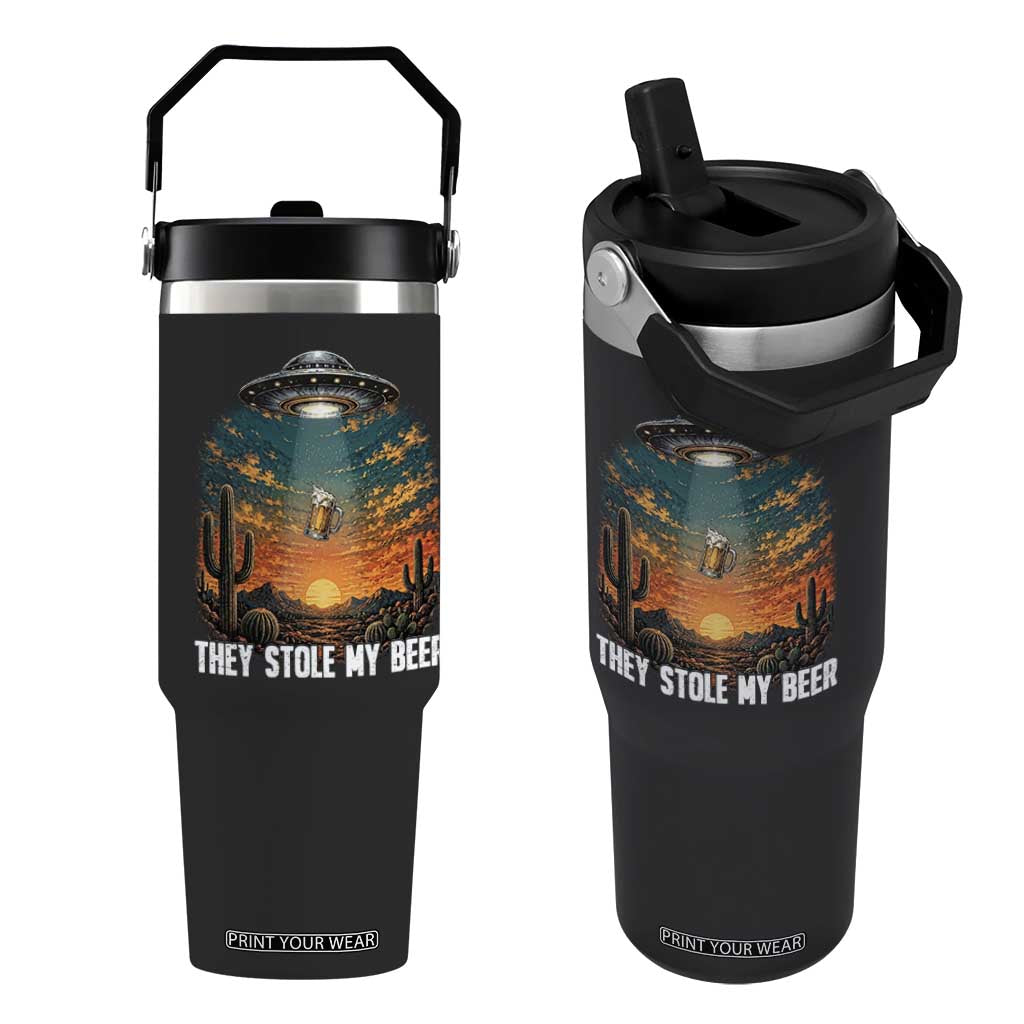 They Stole My Beer Flip Straw Tumbler Funny UFO Abducting Beer Mug Vintage Western Gift TS12 One Size: 30 oz Black Print Your Wear