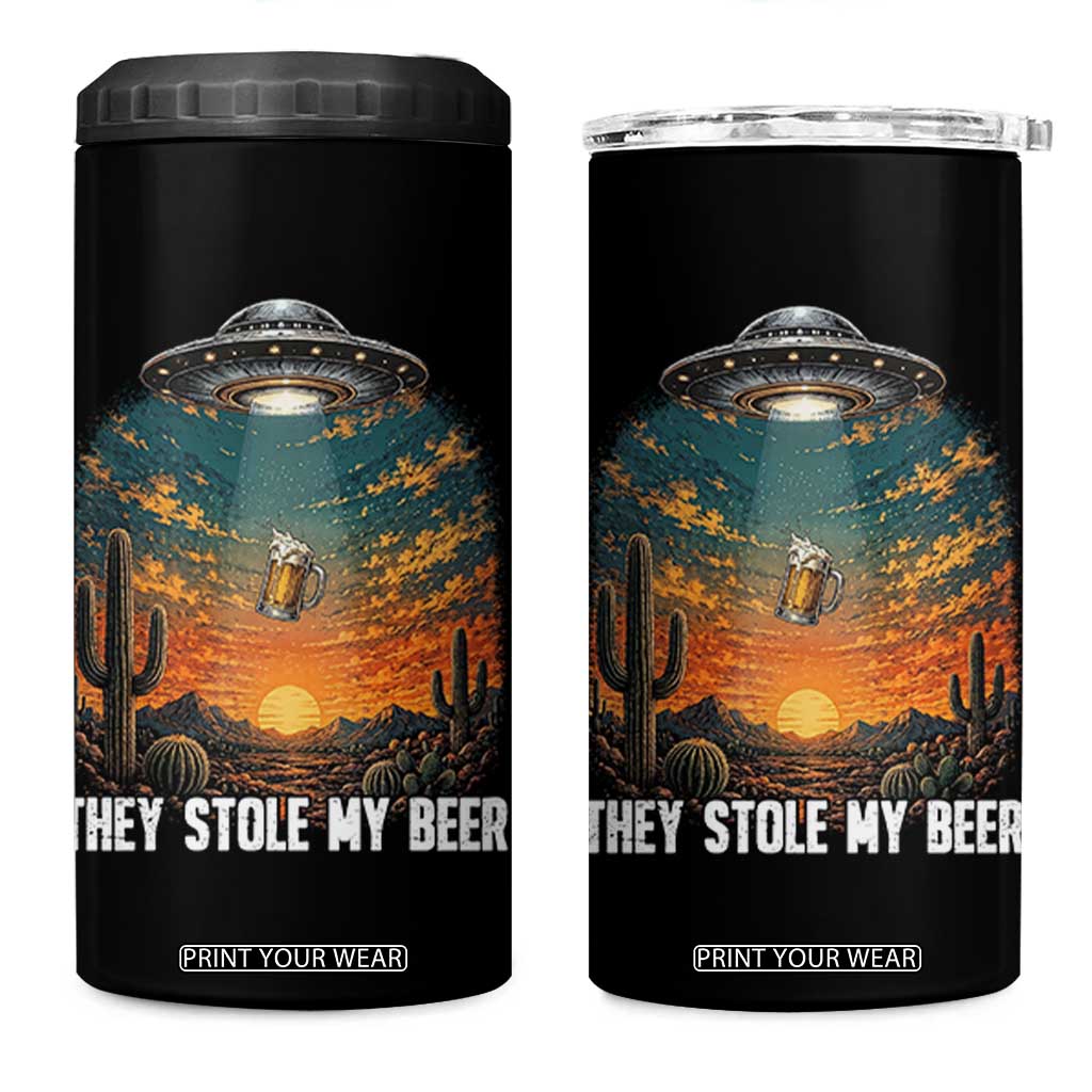 They Stole My Beer 4 in 1 Can Cooler Tumbler Funny UFO Abducting Beer Mug Vintage Western Gift TS12 One Size: 16 oz Black Print Your Wear