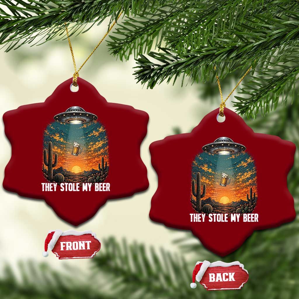 They Stole My Beer Ceramic Ornament Funny UFO Abducting Beer Mug Vintage Western Gift