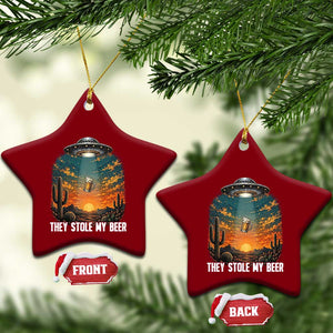 They Stole My Beer Ceramic Ornament Funny UFO Abducting Beer Mug Vintage Western Gift