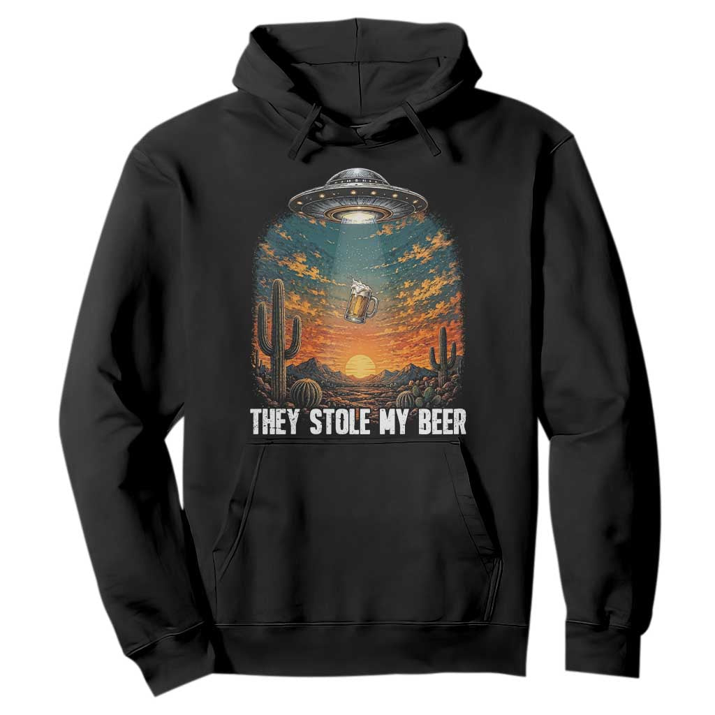 They Stole My Beer Hoodie Funny UFO Abducting Beer Mug Vintage Western Gift TS12 Black Print Your Wear