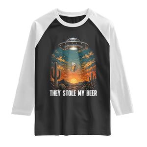 They Stole My Beer Raglan Shirt Funny UFO Abducting Beer Mug Vintage Western Gift