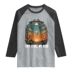 They Stole My Beer Raglan Shirt Funny UFO Abducting Beer Mug Vintage Western Gift