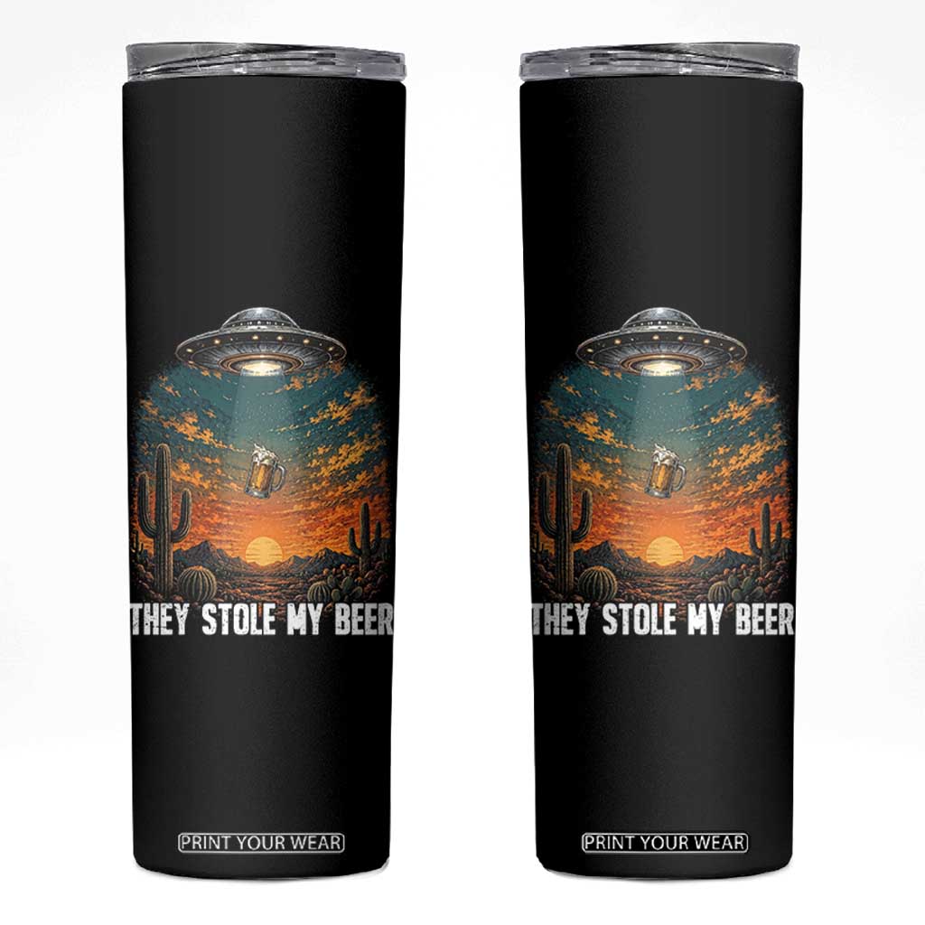 They Stole My Beer Skinny Tumbler Funny UFO Abducting Beer Mug Vintage Western Gift TS12 Black Print Your Wear