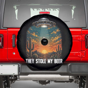 They Stole My Beer Spare Tire Cover Funny UFO Abducting Beer Mug Vintage Western Gift TS12 Black Print Your Wear