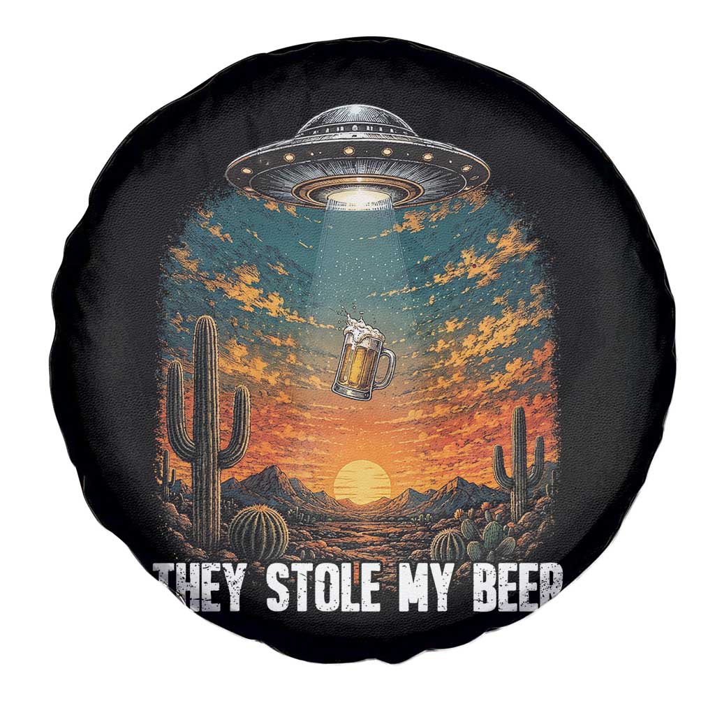 They Stole My Beer Spare Tire Cover Funny UFO Abducting Beer Mug Vintage Western Gift TS12 Print Your Wear