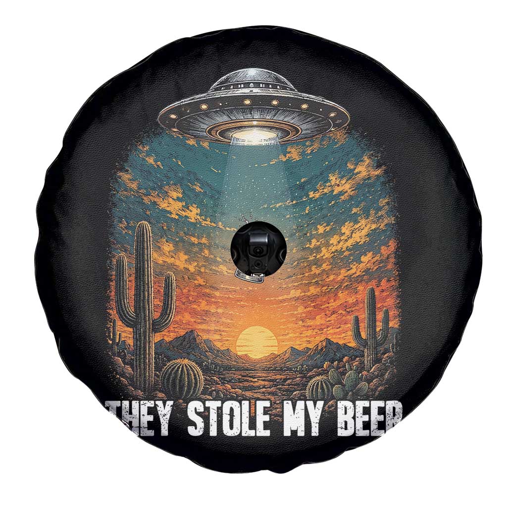 They Stole My Beer Spare Tire Cover Funny UFO Abducting Beer Mug Vintage Western Gift TS12 Print Your Wear