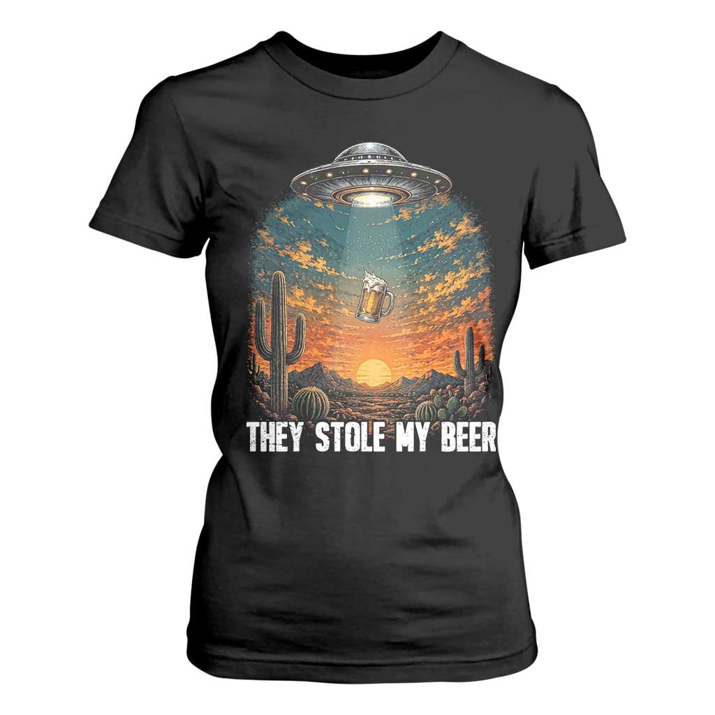 They Stole My Beer T Shirt For Women Funny UFO Abducting Beer Mug Vintage Western Gift TS12 Black Print Your Wear