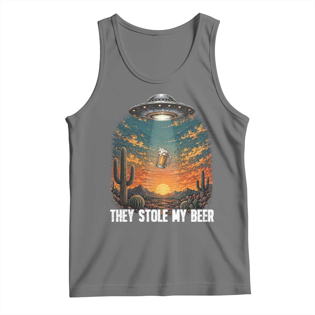 They Stole My Beer Tank Top Funny UFO Abducting Beer Mug Vintage Western Gift