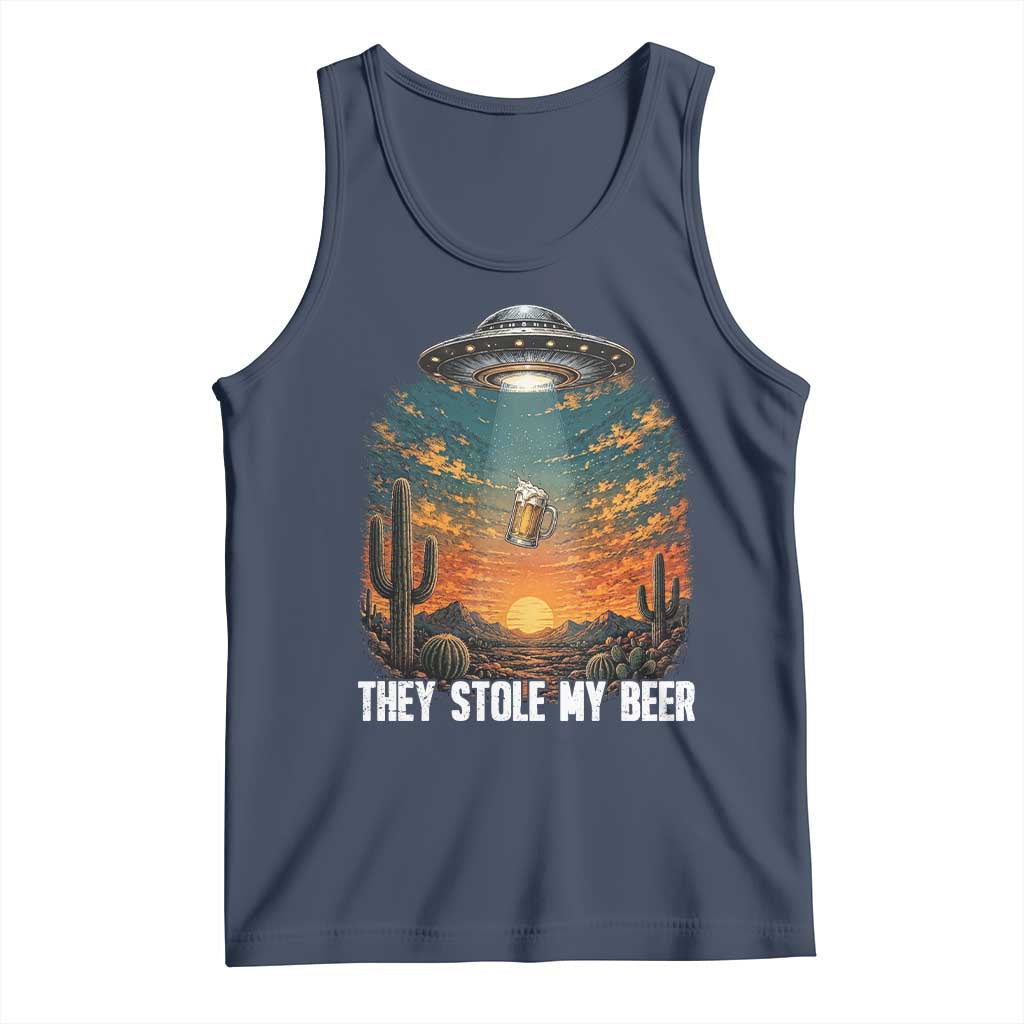 They Stole My Beer Tank Top Funny UFO Abducting Beer Mug Vintage Western Gift