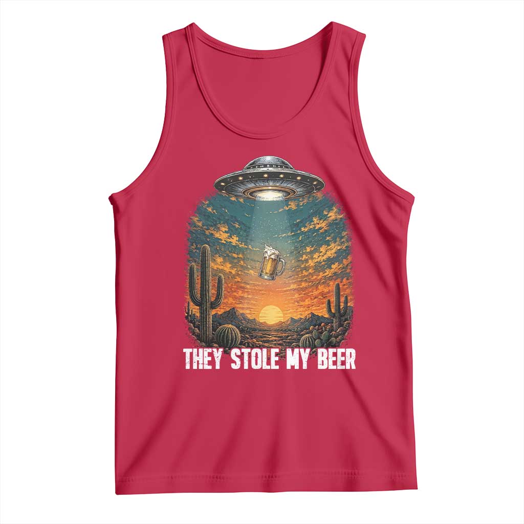 They Stole My Beer Tank Top Funny UFO Abducting Beer Mug Vintage Western Gift