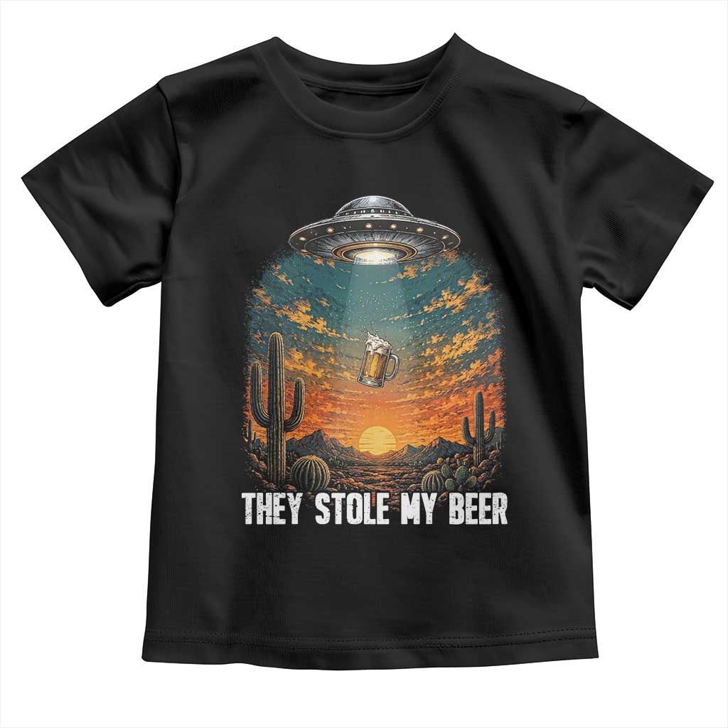 They Stole My Beer Toddler T Shirt Funny UFO Abducting Beer Mug Vintage Western Gift