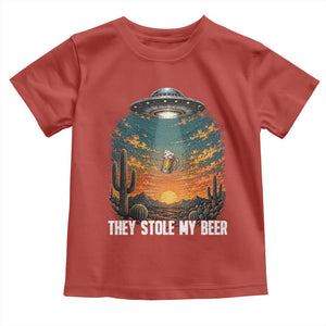 They Stole My Beer Toddler T Shirt Funny UFO Abducting Beer Mug Vintage Western Gift