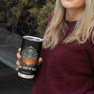 They Stole My Beer Tumbler Cup Funny UFO Abducting Beer Mug Vintage Western Gift TS12 Print Your Wear