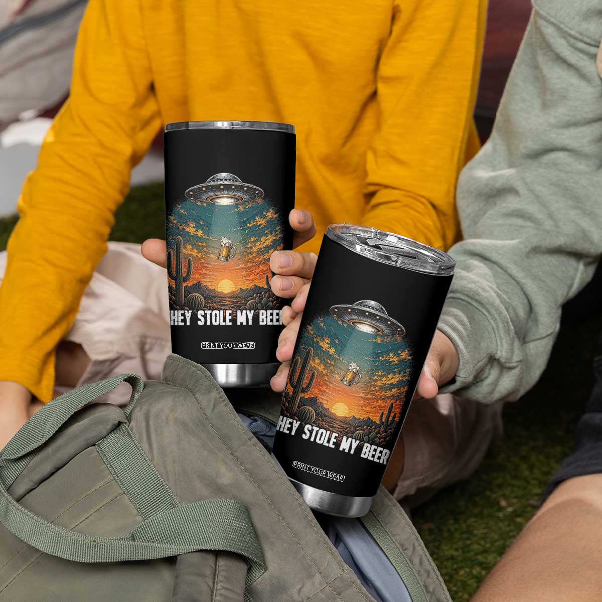 They Stole My Beer Tumbler Cup Funny UFO Abducting Beer Mug Vintage Western Gift TS12 Print Your Wear