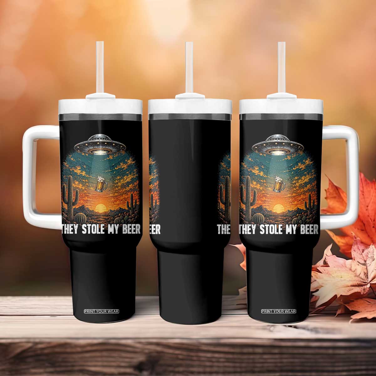 They Stole My Beer Tumbler With Handle Funny UFO Abducting Beer Mug Vintage Western Gift TS12 Print Your Wear