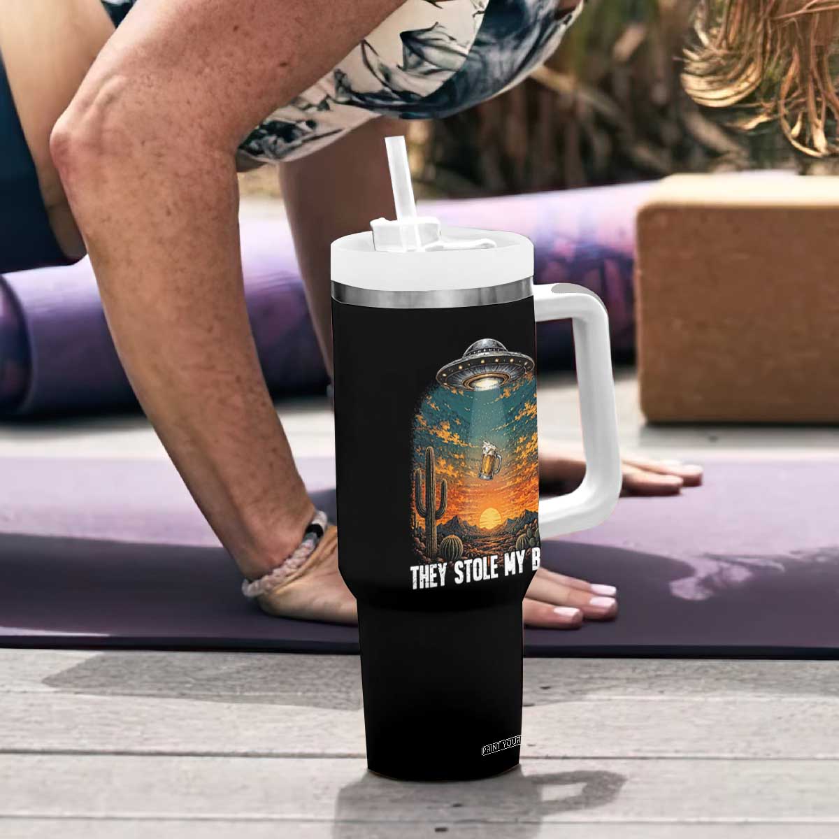 They Stole My Beer Tumbler With Handle Funny UFO Abducting Beer Mug Vintage Western Gift TS12 Print Your Wear