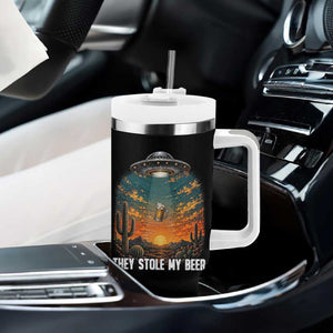 They Stole My Beer Tumbler With Handle Funny UFO Abducting Beer Mug Vintage Western Gift TS12 Print Your Wear