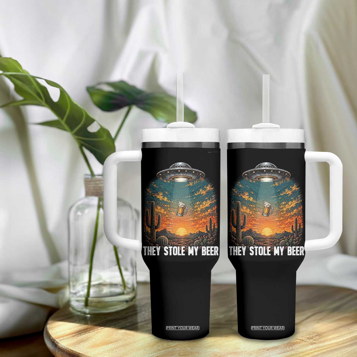 They Stole My Beer Tumbler With Handle Funny UFO Abducting Beer Mug Vintage Western Gift TS12 Print Your Wear