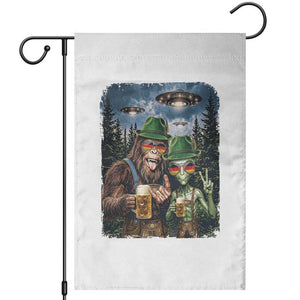 Funny Bigfoot Alien Oktoberfest Garden Flag Selfie Beer Party German Lederhosen UFO Gift