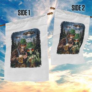 Funny Bigfoot Alien Oktoberfest Garden Flag Selfie Beer Party German Lederhosen UFO Gift