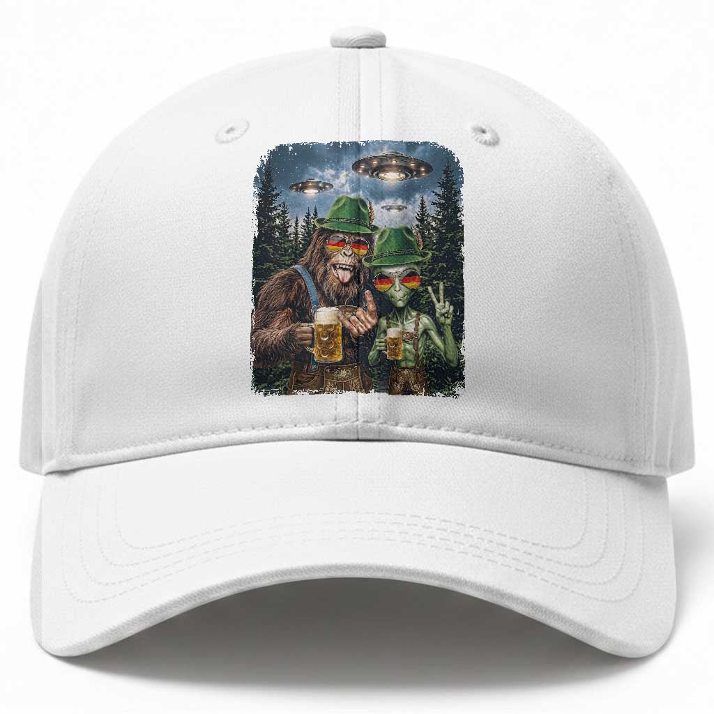 Funny Bigfoot Alien Oktoberfest Baseball Cap Selfie Beer Party German Lederhosen UFO Gift TS12 Print Your Wear
