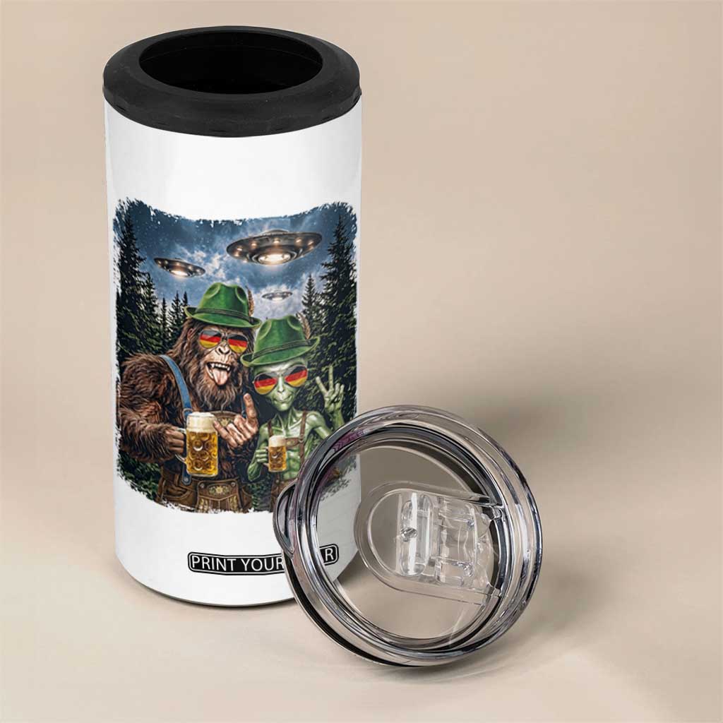 Funny Bigfoot Alien Oktoberfest 4 in 1 Can Cooler Tumbler Selfie Beer Party German Lederhosen UFO Gift TS12 Print Your Wear