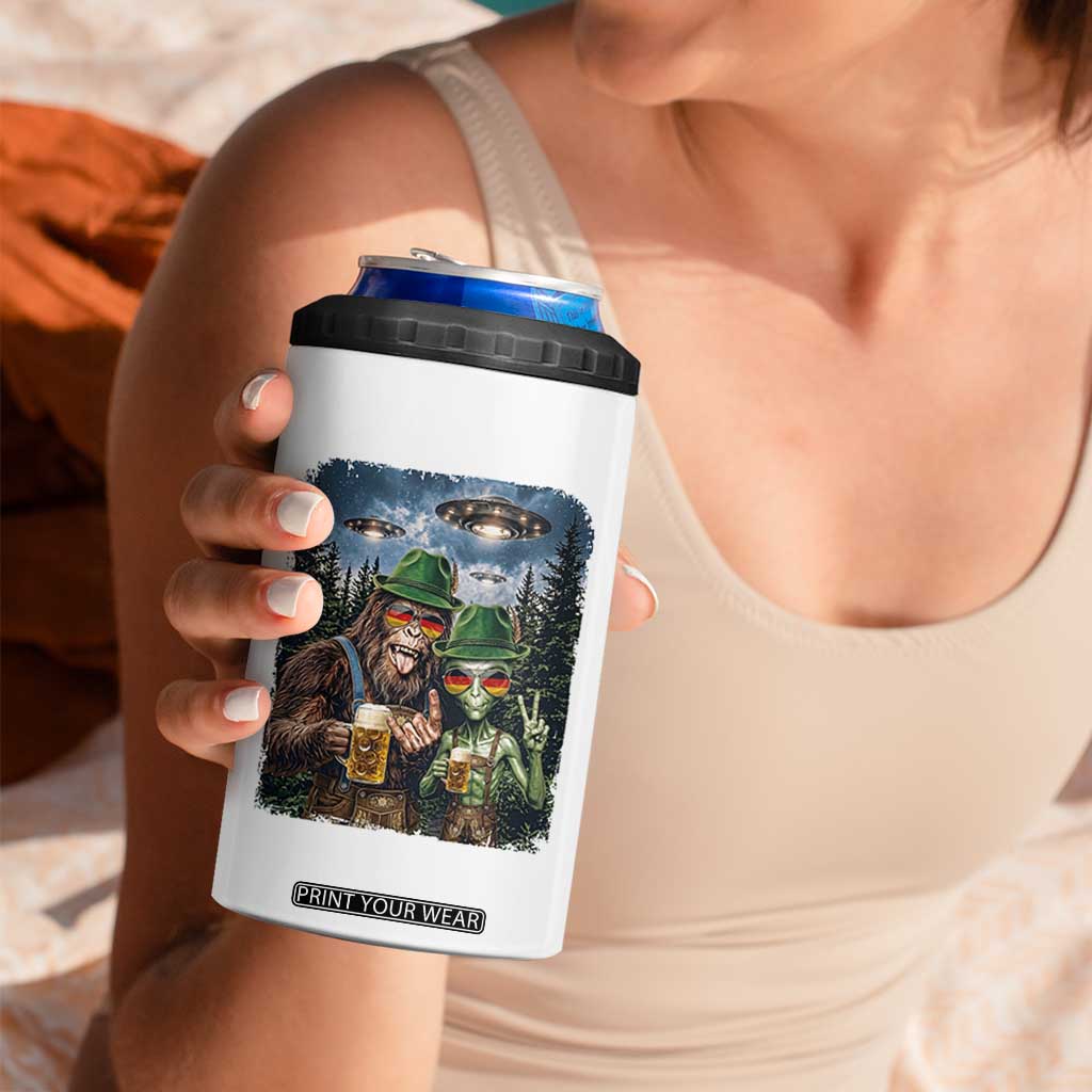 Funny Bigfoot Alien Oktoberfest 4 in 1 Can Cooler Tumbler Selfie Beer Party German Lederhosen UFO Gift TS12 Print Your Wear