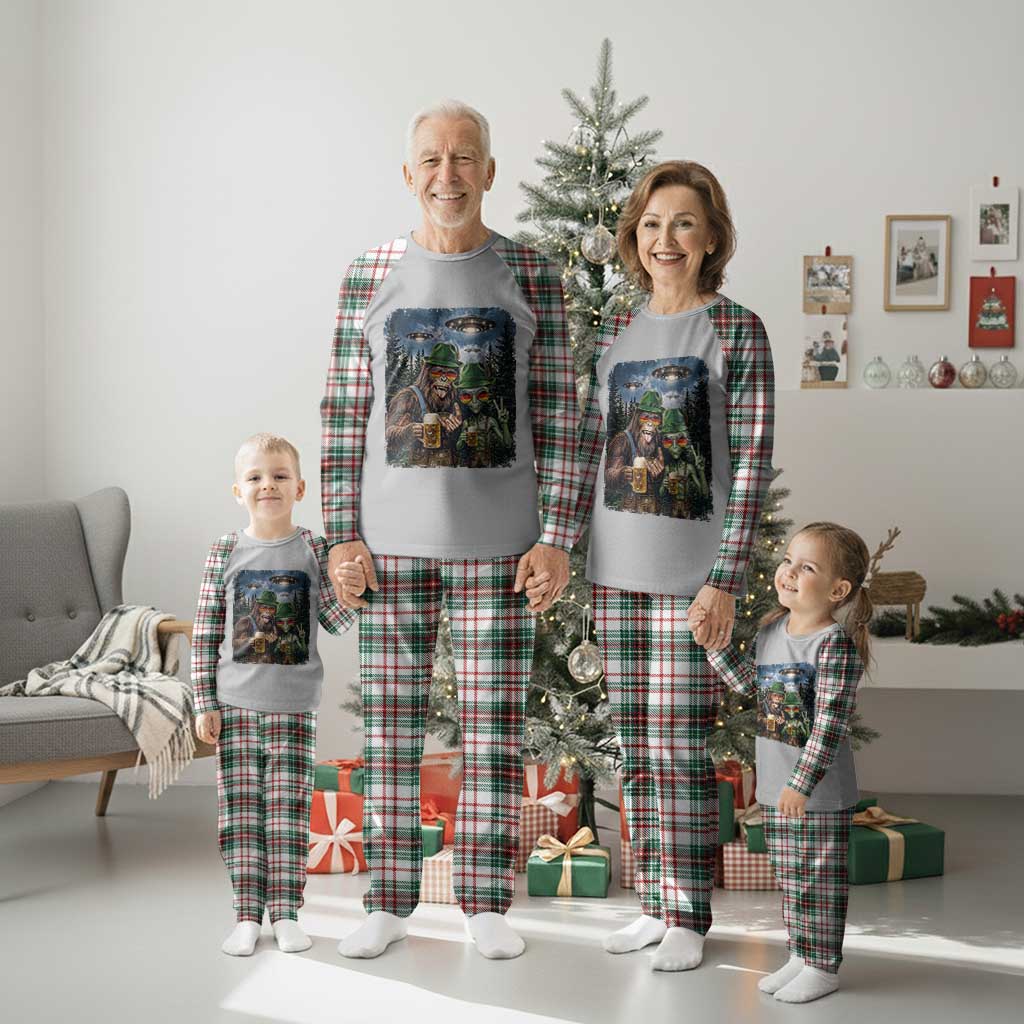 Funny Bigfoot Alien Oktoberfest Plaid Pajama Set Selfie Beer Party German Lederhosen UFO Gift