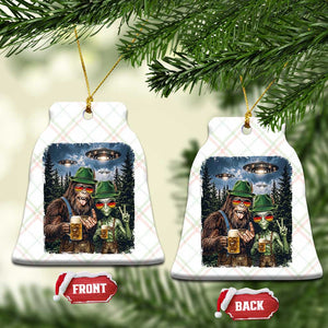 Funny Bigfoot Alien Oktoberfest Ceramic Ornament Selfie Beer Party German Lederhosen UFO Gift
