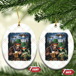 Funny Bigfoot Alien Oktoberfest Ceramic Ornament Selfie Beer Party German Lederhosen UFO Gift