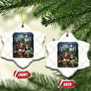 Funny Bigfoot Alien Oktoberfest Ceramic Ornament Selfie Beer Party German Lederhosen UFO Gift