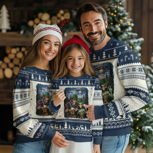Funny Bigfoot Alien Oktoberfest Ugly Christmas Sweater Selfie Beer Party German Lederhosen UFO Gift