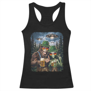 Funny Bigfoot Alien Oktoberfest Racerback Tank Top Selfie Beer Party German Lederhosen UFO Gift