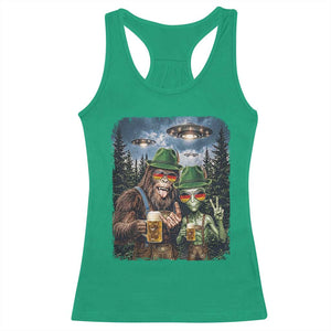 Funny Bigfoot Alien Oktoberfest Racerback Tank Top Selfie Beer Party German Lederhosen UFO Gift