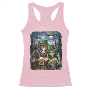 Funny Bigfoot Alien Oktoberfest Racerback Tank Top Selfie Beer Party German Lederhosen UFO Gift