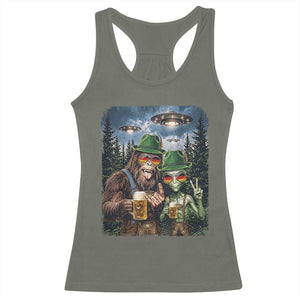 Funny Bigfoot Alien Oktoberfest Racerback Tank Top Selfie Beer Party German Lederhosen UFO Gift